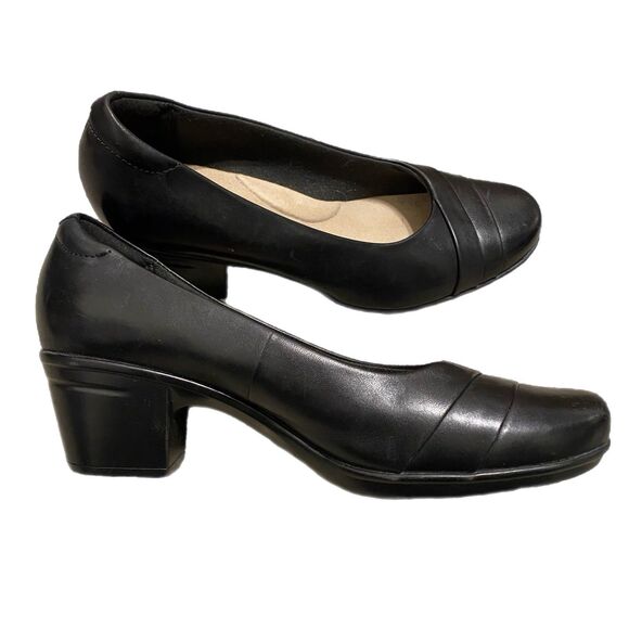 Clarks Leather Comfort Pumps Women 9.5M  EU 41 2.5 “ Block Heel 2" Padded Office - Picture 2 of 10